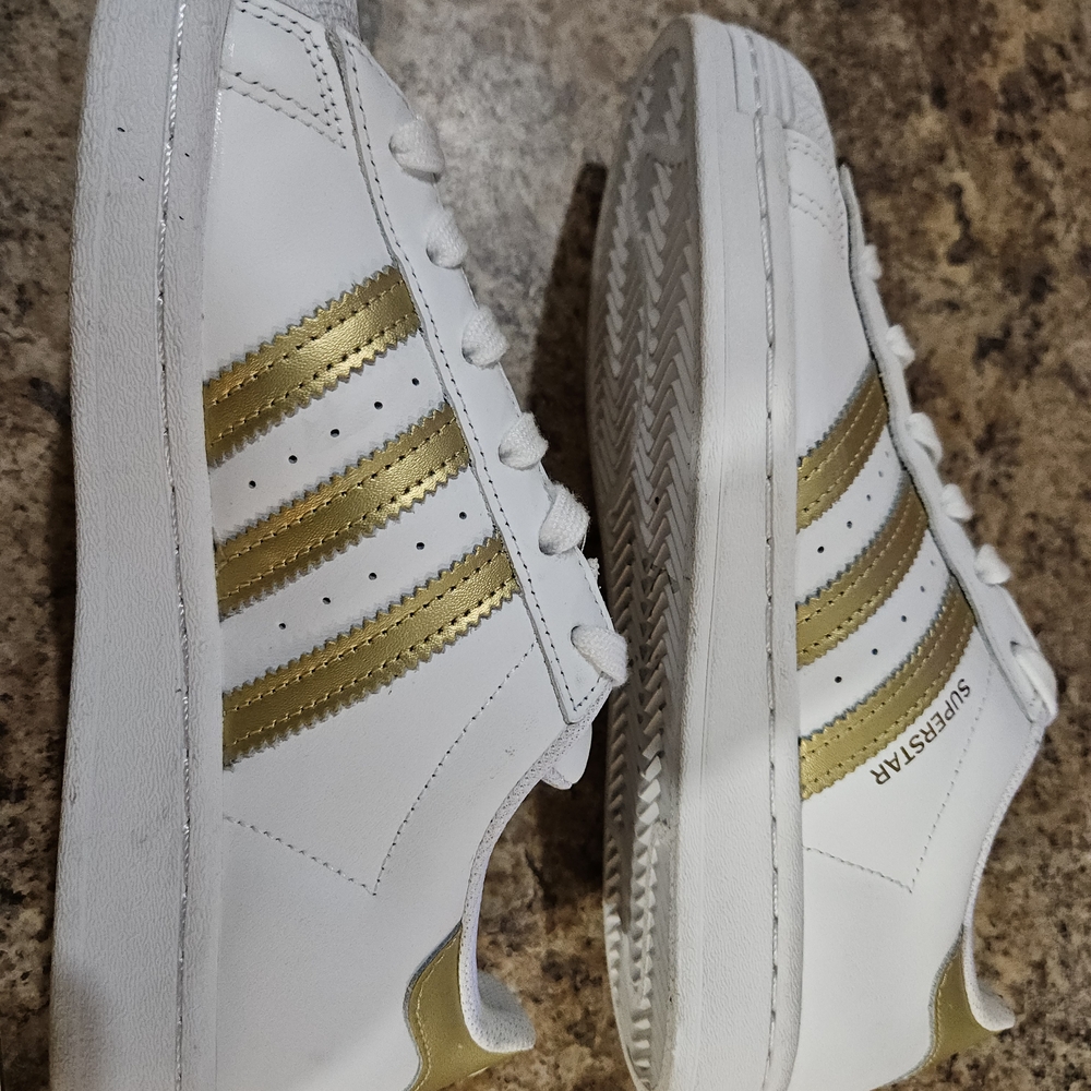adidas Womens Superstar White Gold Metallic Sneakers - Picture 2 of 5